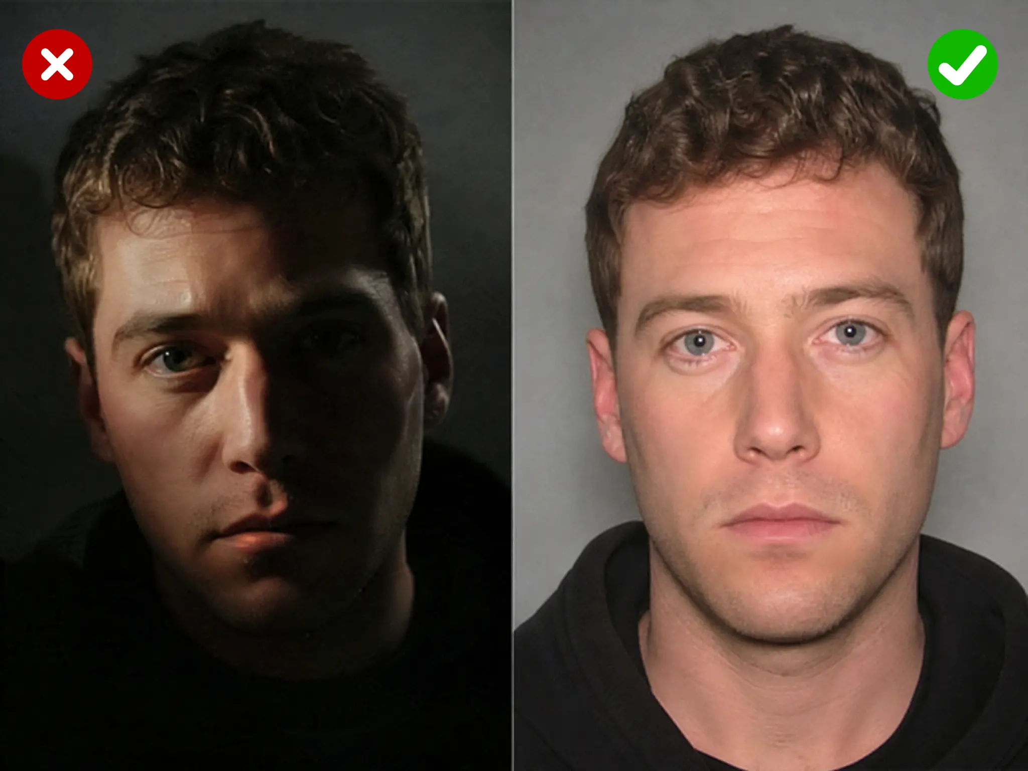 A well lit front facing photo versus a shadowed one